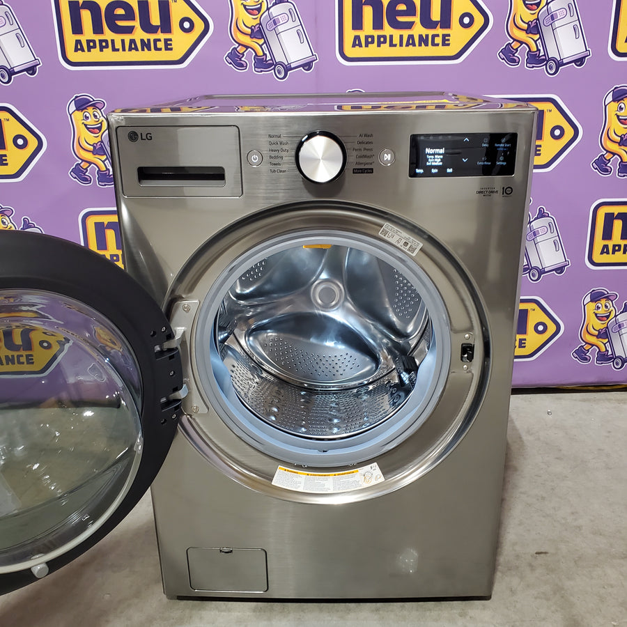 LG 5.0 cu. ft. Mega Capacity Smart Front Load Washer with TurboWash® 360° and AI Sensing WM5800HVA - Scratch & Dent (Minor) and LG 7.4-cu ft Stackable Vented Electric Dryer with Steam Cycle in Graphite Steel DLEX5800V - Scratch & Dent (Moderate)