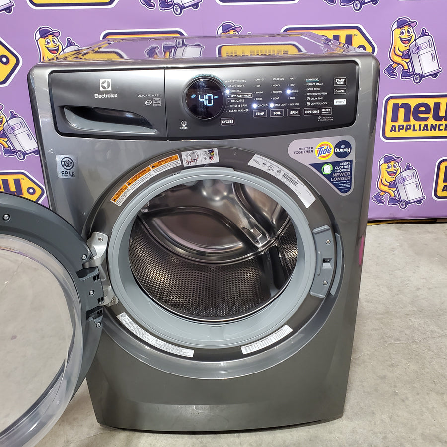 Electrolux 400 Series Front Load Washer - 4.5 Cu. Ft. ELFW7437AT - Open Box and Electrolux 8-cu ft Stackable Vented Electric Dryer with Steam Cycle in Titanium ELFE7437AT - Scratch & Dent (Minor)