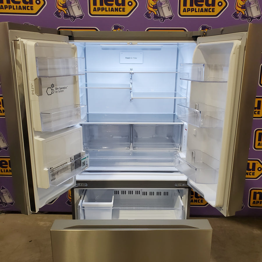 LG Counter-Depth 25.5-cu ft 36-in Wide French Door Refrigerator with Ice Maker ENERGY STAR Certified in PrintProof Stainless Steel LF26C6230V - Scratch & Dent (Moderate)