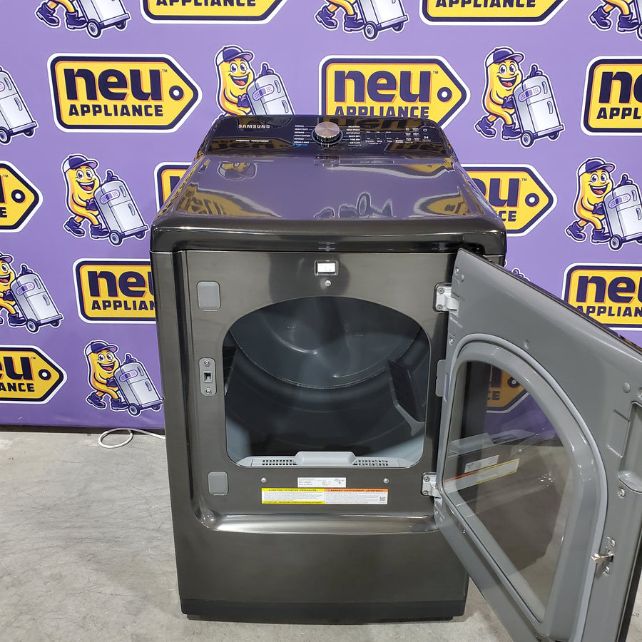 Samsung 5.0 cu. ft. Energy Star Top Load Washer with Active Water Jet in Black Stainless Steel WA50R5400AV - Certified Refurbished and Samsung Black Stainless Steel Electric 7.4 Cu. Ft. Dryer with Steam Sanitize DVE50R5400 - Certified Refurbished