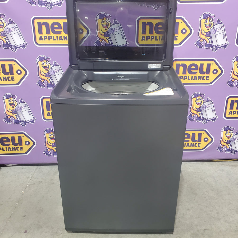 LG 5.5 cu. ft. SMART Top Load Washer in Matte Black with Impeller, Easy Unload and TurboWash3D Technology WT8400CB - Open Box and LG 7.3 cu. ft. Ultra Large Capacity Rear Control Electric Dryer with EasyLoad™ Door DLE8400BE - Scratch & Dent (Minor)