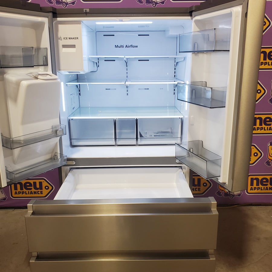 Hisense PureFlat 25.6-cu ft 4-Door Smart French Door ENERGY STAR Refrigerator in Stainless Steel with Ice Maker, Water and Ice Dispenser HRM260N6TSE - Scratch & Dent (Moderate)