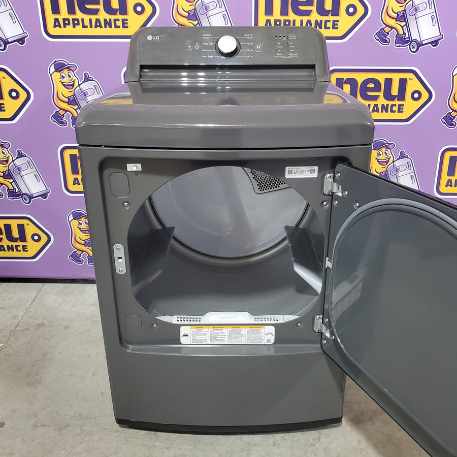 LG 4.1 cu. ft. Top Load Washer with 4-Way Agitator® and TurboDrum™ Technology  WT6105CM - Certified Refurbished and LG 7.3 cu. ft. Ultra Large High Efficiency Electric Dryer in Monochrome Grey DLE6100M - Scratch & Dent (Minor)