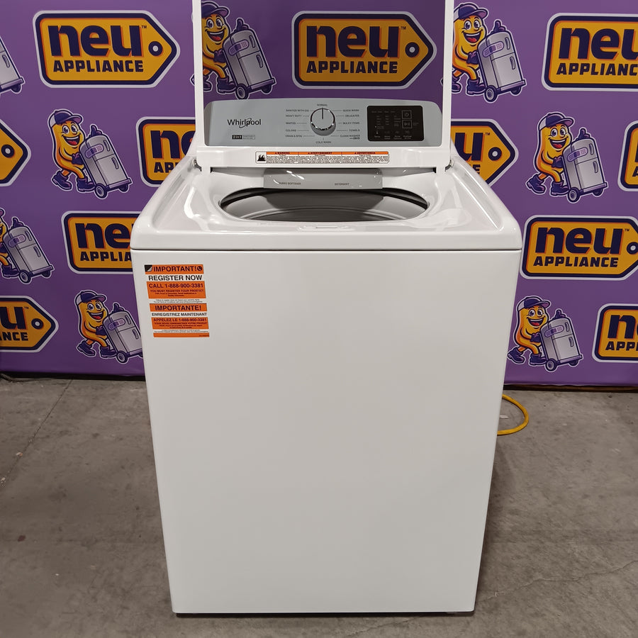 Whirlpool 4.2-4.3 Cu. Ft. Top Load Washer with 2-in-1 Removable Agitator and Soft Close Glass Lid WTW4307SW - Scratch & Dent (Minor) and Whirlpool 7.0 cu. ft. Electric Dryer with Adaptive Dry and Wrinkle Shield™ Option 16285 - WED4307SW - Open Box