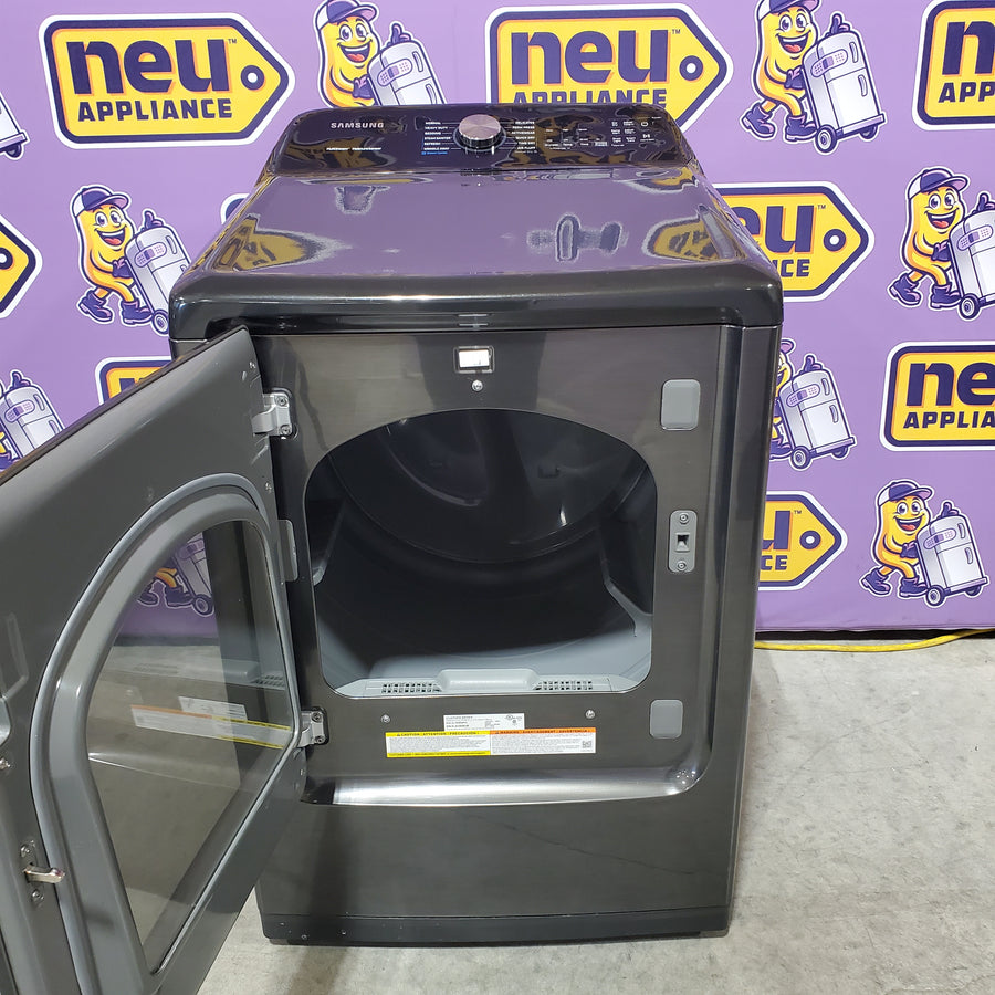 Samsung 5.0 cu. ft. Energy Star Top Load Washer with Active Water Jet in Black Stainless Steel WA50R5400AV - Certified Refurbished and Samsung Black Stainless Steel Electric 7.4 Cu. Ft. Dryer with Steam Sanitize DVE50R5400V - Certified Refurbished