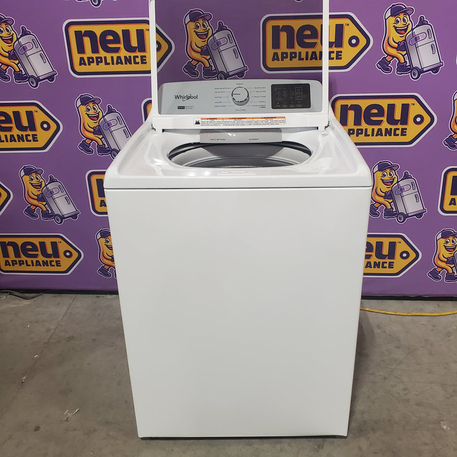 Whirlpool 4.2-4.3 Cu. Ft. Top Load Washer with 2-in-1 Removable Agitator and Soft Close Glass Lid WTW4307SW - Scratch & Dent (Minor) and Whirlpool 7.0 cu. ft. Electric Dryer with Adaptive Dry and Wrinkle Shield™ Option WED4307SW - Open Box