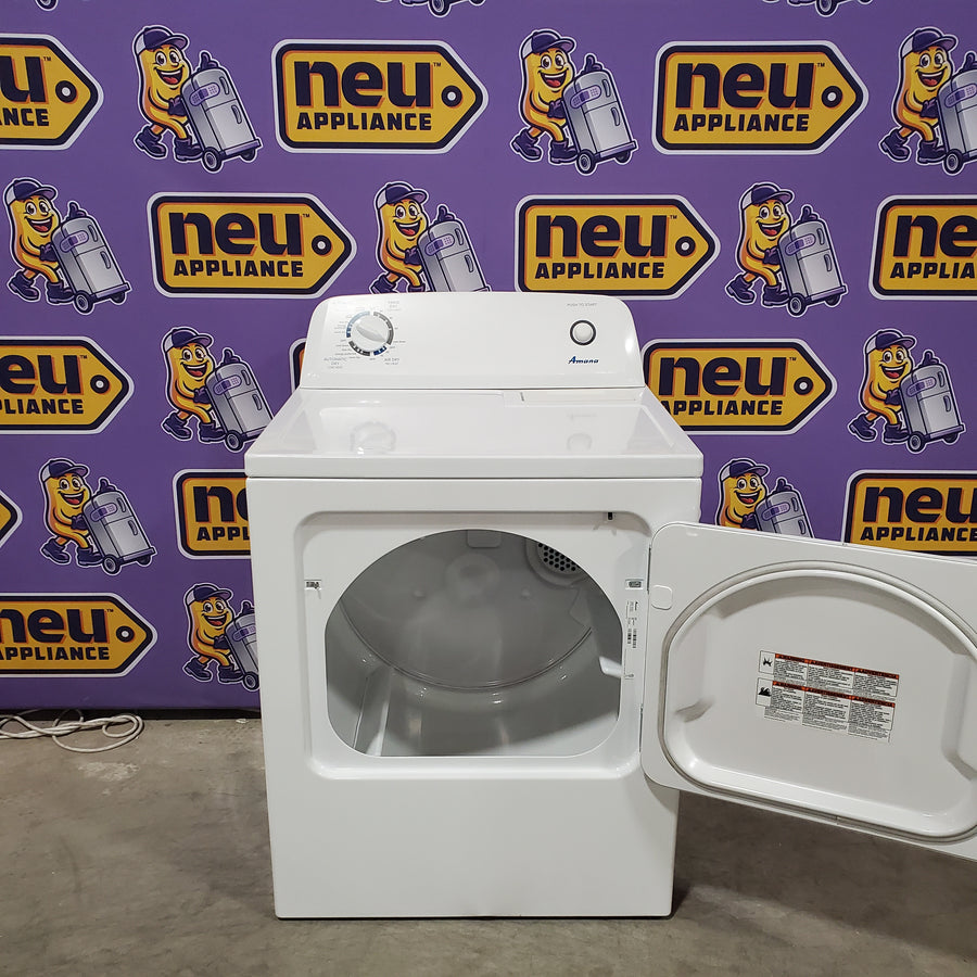 Amana Top Load 3.5 Cu. Ft. Washer with Dual Action Agitator, and Porcelain Tub NTW4516FW - Scratch & Dent (Minor) and Amana 6.5 Cu. Ft. Electric Dryer with Wrinkle Shield Option and Automatic Dryness Control NED4655EW - Certified Refurbished
