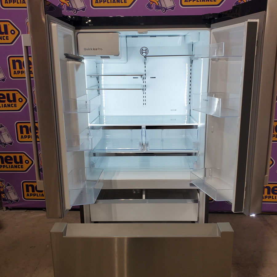 Bosch Fastest Ice Maker Standard-Depth 300 Series 26-cu ft 3-Door Smart Compatible French Door Refrigerator with Ice Maker with Water and Ice Dispenser in Stainless Steel B36FD31ENS - Scratch & Dent (Minor)