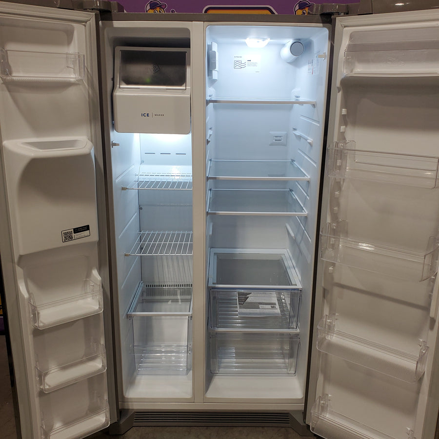 Frigidaire 25.6-cu ft ENERGY STAR Side-by-Side Refrigerator with Ice Maker in Fingerprint Resistant Stainless Steel 22421727 - FRSS26L3AF - Scratch & Dent (Minor)