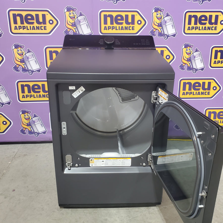 LG 5.5 cu. ft. SMART Top Load Washer in Matte Black with Impeller, Easy Unload and TurboWash3D Technology WT8400CB - Open Box and LG 7.3 cu. ft. Ultra Large Capacity Rear Control Electric Dryer with EasyLoad™ Door DLE8400BE - Scratch & Dent (Minor)
