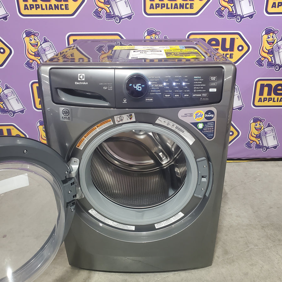 Electrolux 400 Series Front Load Washer - 4.5 Cu. Ft. ELFW7437AT - Scratch & Dent (Minor) and Electrolux 8-cu ft Stackable Vented Electric Dryer with Steam Cycle in Titanium ELFE7437AT - Scratch & Dent (Minor)