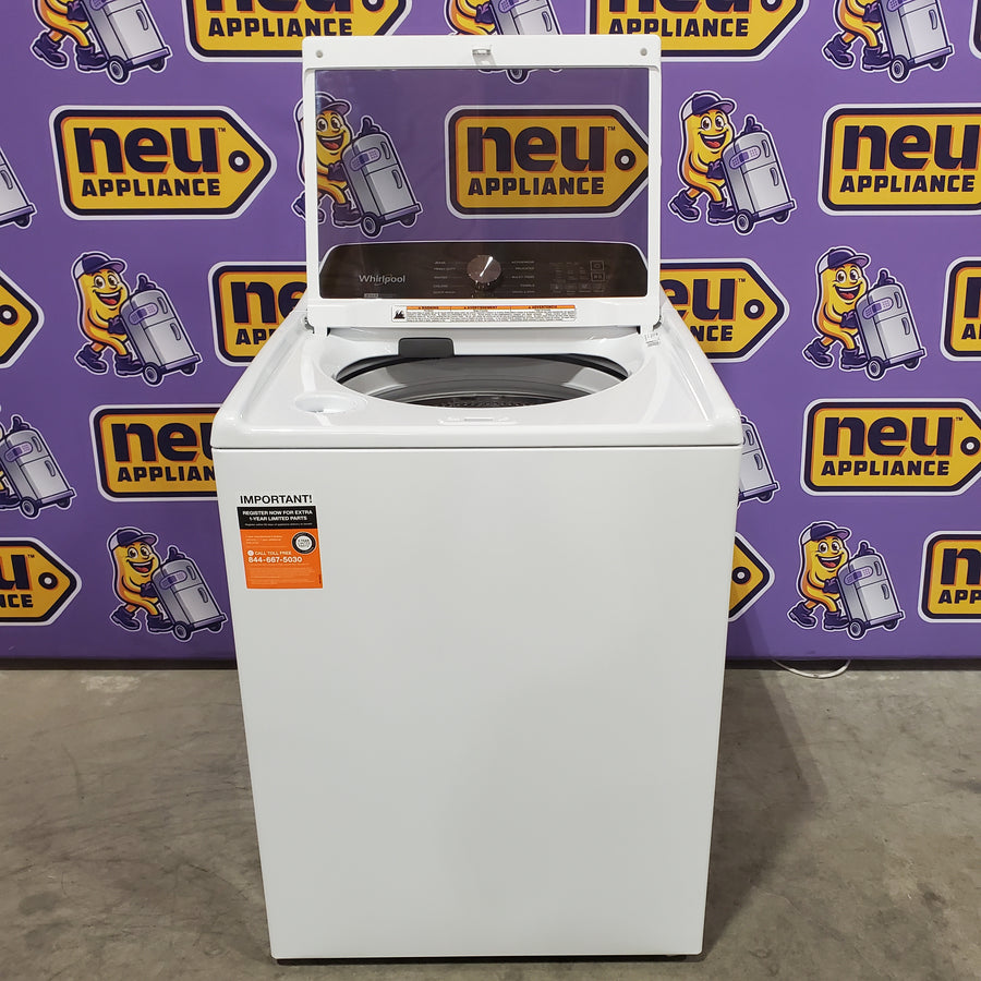 Whirlpool Top Load 4.7 Cu. Ft. Washer with 2-in-1 Removable Agitator in White WTW5057LW - Open Box and Whirlpool 7.4 cu. ft. White Electric Dryer with Steam and Advanced Moisture Sensing Technology, ENERGY STAR 16263 - WED8127LW - Scratch & Dent (Minor)