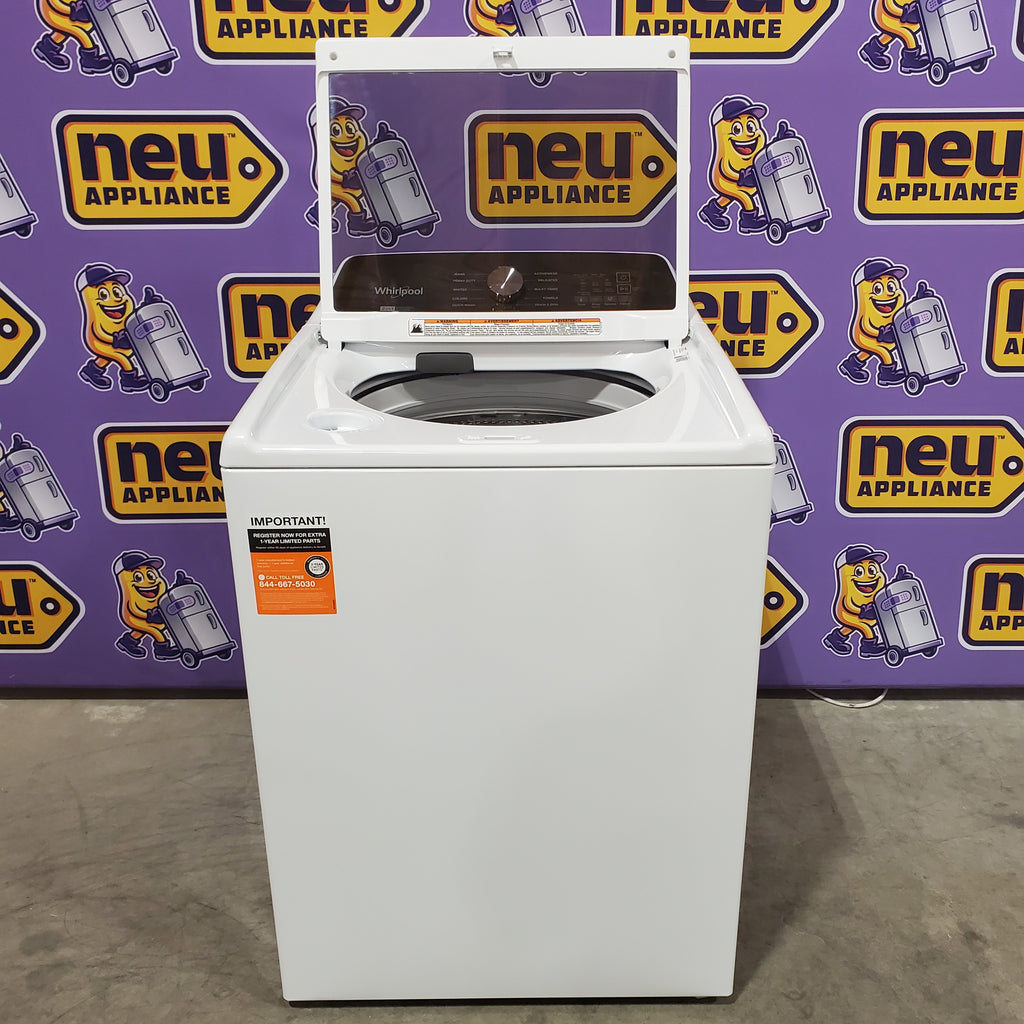 Whirlpool Top Load 4.7 Cu. Ft. Washer with 2-in-1 Removable Agitator in White WTW5057LW - Open Box and Whirlpool 7.4 cu. ft. White Electric Dryer with Steam and Advanced Moisture Sensing Technology, ENERGY STAR 16263 - WED8127LW - Scratch & Dent (Minor)