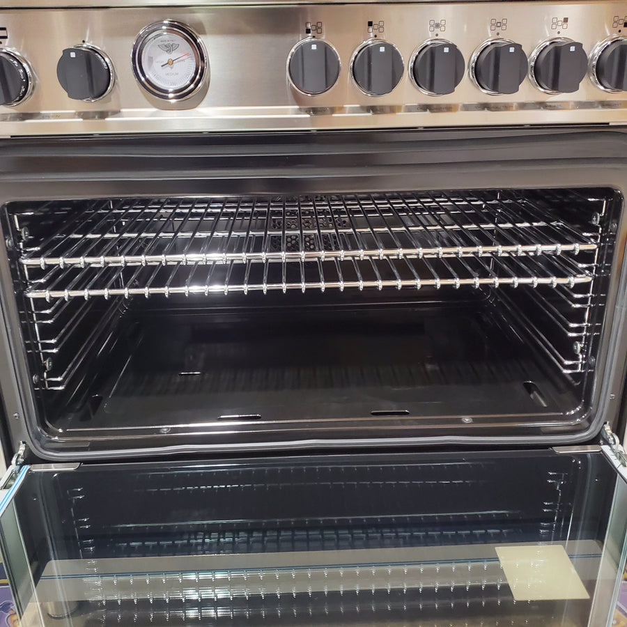 Bertazzoni 36 Inch Pro-Style Gas Range with 5 Sealed Brass Burners, 4.4 cu. ft. Convection Oven, Manual Clean, and Storage Drawer MAS365GASXT - Open Box