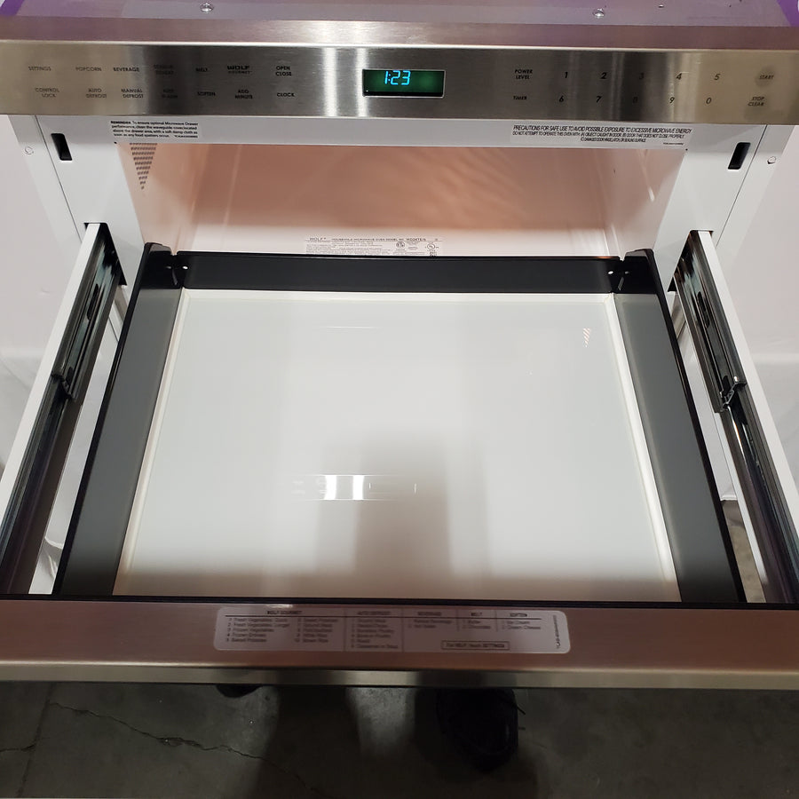 Wolf 24 Inch Microwave Drawer with 1.2 cu. ft. Capacity, 950 Watts Cooking Power, 10 Power Levels, Keep Warm Mode, Kitchen Timer and Control Panel Lock MD24TES - Open Box