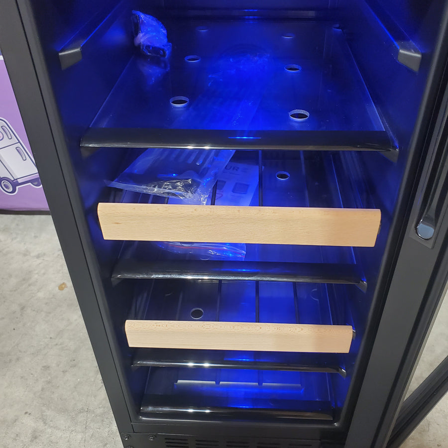 Azure 15 Inch Beverage Center with 3 cu. ft. Capacity, Glass Shelving, Wine Racks, Field Reversible Door, Digital Display Controls, Auto Defrost, and Blue LED Lighting A115BEV-O - Open Box