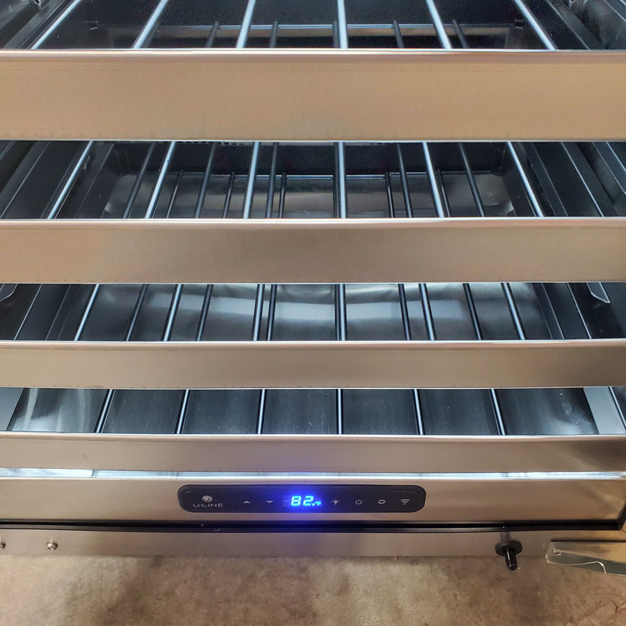 U-Line 24 Inch Dual Zone Wine Refrigerator with 5.1 Cu. Ft. 49 Bottle Capacity, Convection Cooling, Adjustable Full-Extension Racks, and Digital Controls UHWD524IG01A - Open Box
