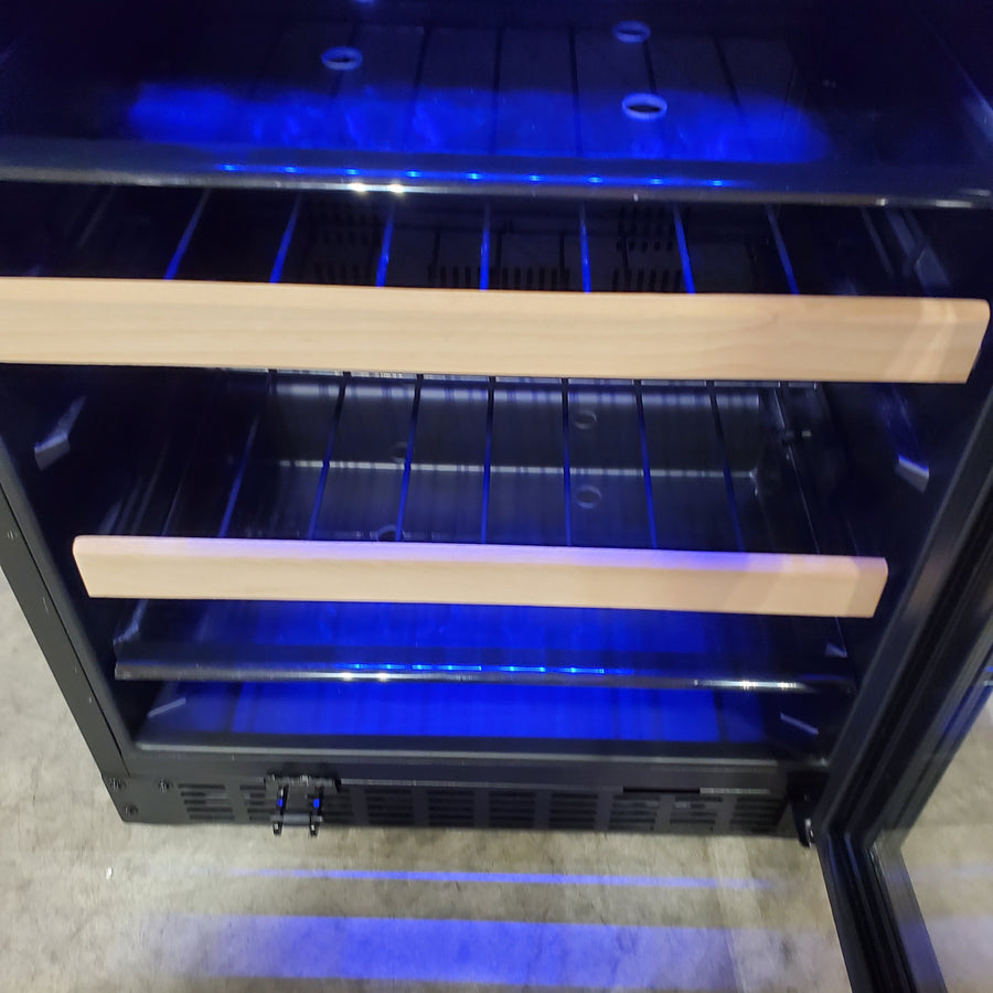 Azure 24 Inch Beverage Center with Blue LED Lighting, Glass Shelving, Wine Racks, Field Reversible Door, Digital Display Controls, and Auto Defrost A124BEV-O - Open Box