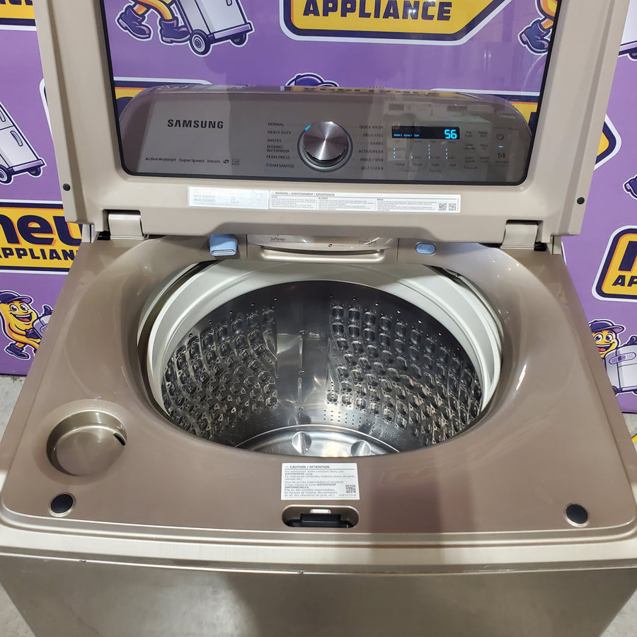 Samsung High Efficiency Extra Large ( 5.4-cu ft ) Top-Load Washer with Steam Cycle in Champagne WA54R7600AC - Certified Refurbished