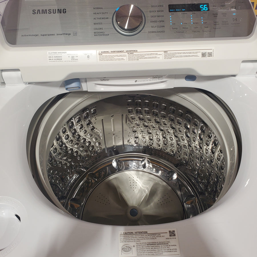 Samsung White Top Load 5.0 Cu. Ft. Washer with Active Water Jet WA50R5200AW - Open Box and Samsung White Electric 7.4 Cu. Ft. Dryer with Sensor Dry DVE50R5200W - Certified Refurbished