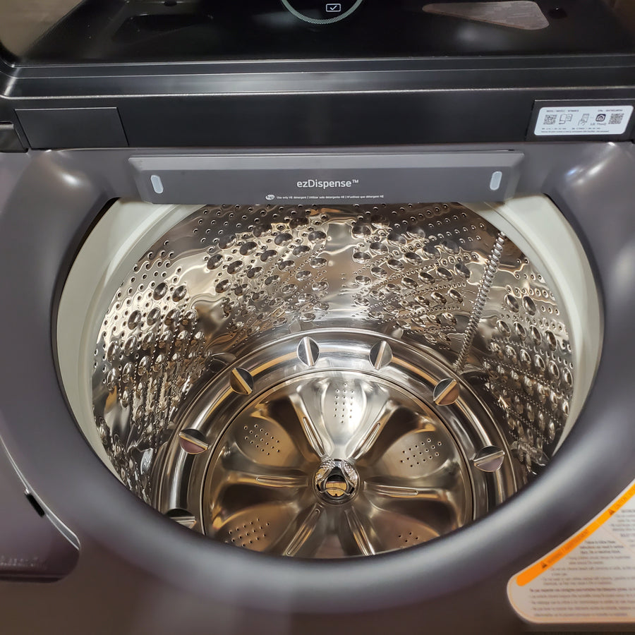 LG  5.5 Cu. Ft. High Efficiency Smart Top Load Washer with EasyUnload WT8600CB - Scratch & Dent (Minor) and LG 7.3 cu. ft. Ultra Large Capacity Rear Control Electric Dryer with LG EasyLoad™ Door and TurboSteam™ DLEX8600BE - Scratch & Dent (Minor)