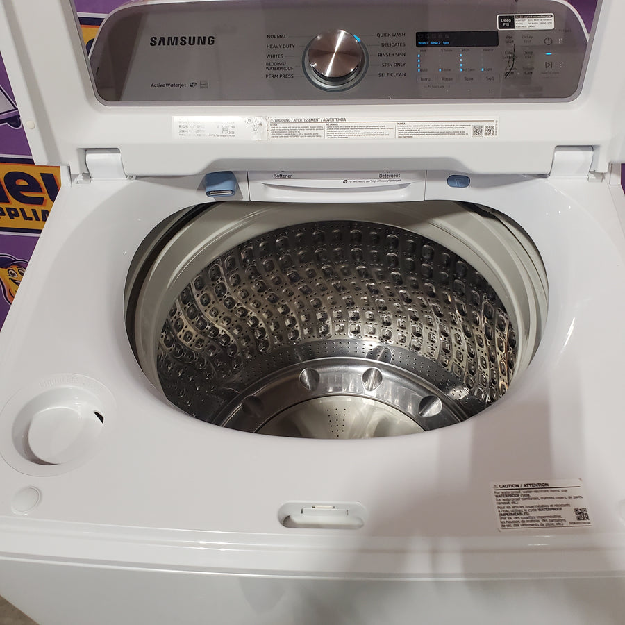 Samsung White Top Load 5.0 Cu. Ft. Washer with Active Water Jet WA50R5200AW - Certified Refurbished and Samsung White Electric 7.4 Cu. Ft. Dryer with Sensor Dry DVE50R5200W - Certified Refurbished