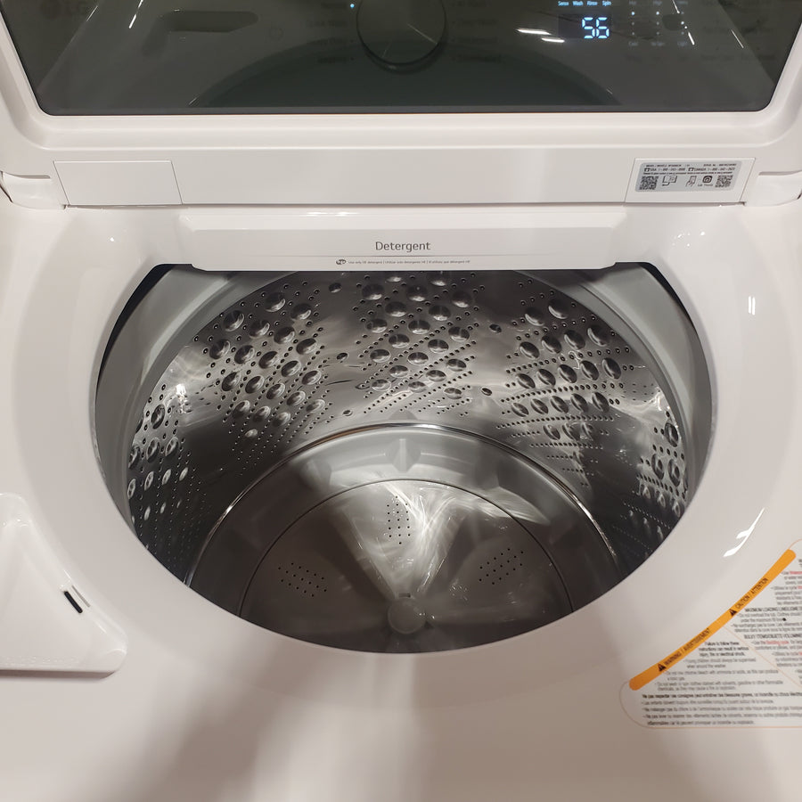 LG 5.0 cu.ft. SMART Top Load Washer in Alpine White with TurboWash WT8200CW - Scratch & Dent (Minor) and LG 7.3 cu. ft. Ultra Large Capacity Rear Control Electric Dryer with AI Sensing and ThinQ® Smart Features DLE8200W - Scratch & Dent (Moderate)