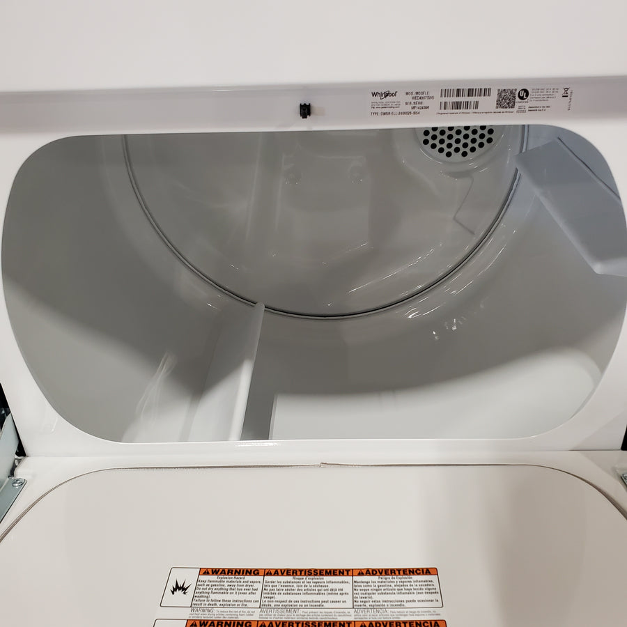 Whirlpool 4.2-4.3 Cu. Ft. Top Load Washer with 2-in-1 Removable Agitator and Soft Close Glass Lid WTW4307SW - Open Box and Whirlpool 7.0 cu. ft. Electric Dryer with Adaptive Dry and Wrinkle Shield™ Option WED4307SW - Open Box