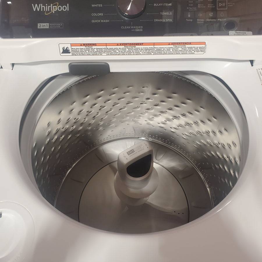 Whirlpool Top Load 4.7 Cu. Ft. Washer in White with 2-in-1 Removable Agitator WTW5057LW - Open Box and Whirlpool 7.0 cu. ft. Electric Dryer with Hamper Door WED5010LW - Scratch & Dent (Minor)