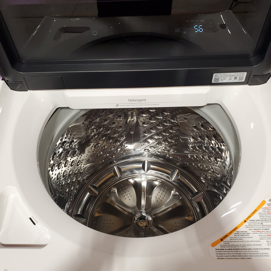 LG 5.5 cu. ft. Mega Capacity Top Load Washer with Impeller in Alpine White WT8400CW - Open Box and LG 7.3 cu. ft. Ultra Large Capacity Rear Control Electric Dryer with AI Sensing and ThinQ® Smart Features DLE8200W - Open Box
