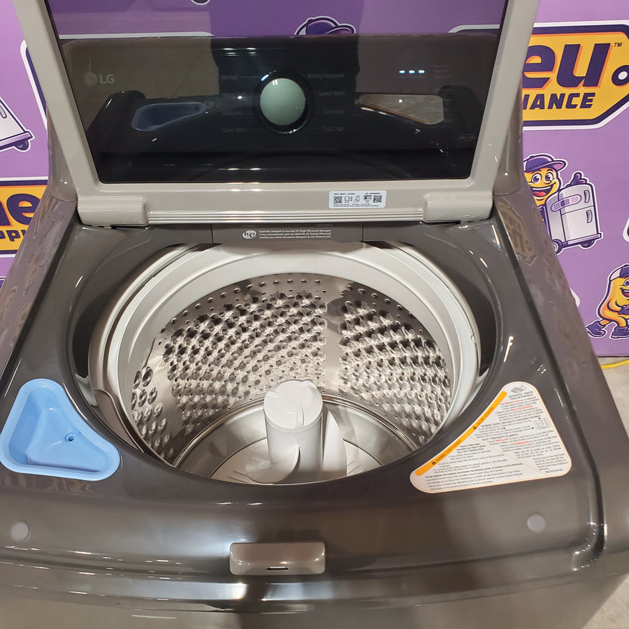 LG 4.1 cu. ft. Top Load Washer with 4-Way Agitator® and TurboDrum™ Technology  WT6105CM - Certified Refurbished and LG 7.3 cu. ft. Ultra Large High Efficiency Electric Dryer in Monochrome Grey DLE6100M - Scratch & Dent (Minor)