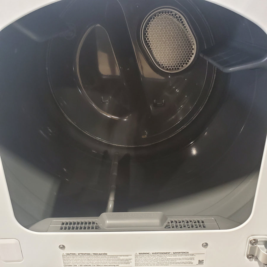 Samsung 5.2 cu. ft. Large Capacity Smart Top Load Washer with Super Speed Wash in White WA52DG5500AW - Scratch & Dent (Minor) and Samsung White Smart Electric 7.4 Cu. Ft. Dryer with Sensor Dry and Steam Sanitize+ DVE52A5500W - Scratch & Dent (Moderate)