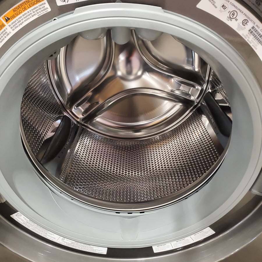 Electrolux 400 Series Front Load Washer - 4.5 Cu. Ft. ELFW7437AT - Scratch & Dent (Minor) and Electrolux 8-cu ft Stackable Vented Electric Dryer with Steam Cycle in Titanium ELFE7437AT - Scratch & Dent (Moderate)