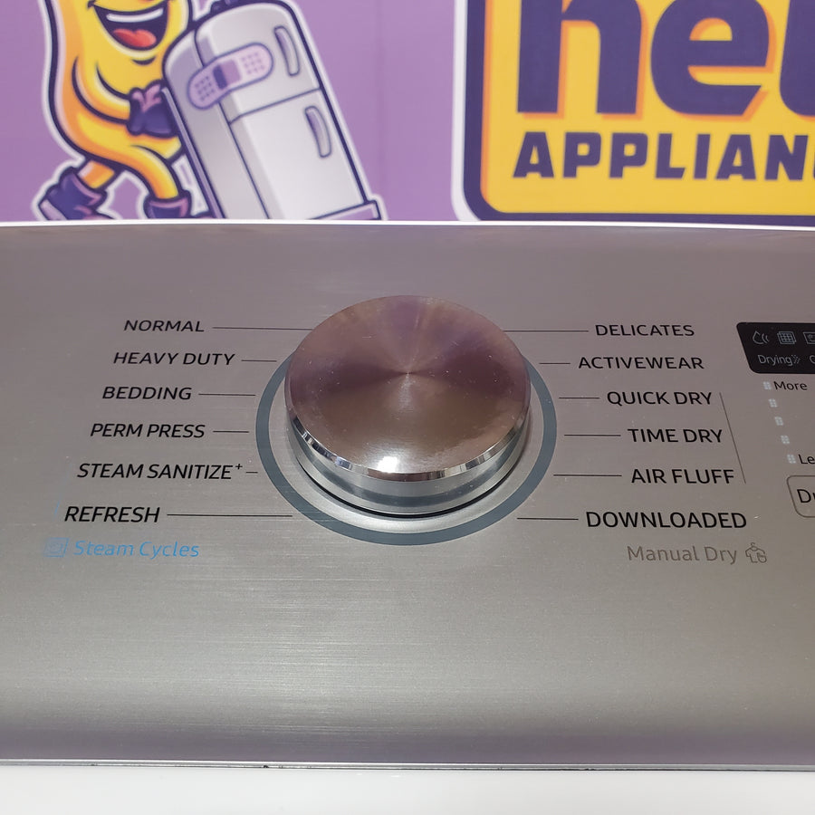 Samsung 5.0 cu. ft. Top Load Washing Machine with Active Water Jet WA50R5200AW - Scratch & Dent (Moderate) and Samsung White Smart Electric 7.4 Cu. Ft. Dryer with Sensor Dry and Steam Sanitize+ DVE52A5500W - Scratch & Dent (Minor)