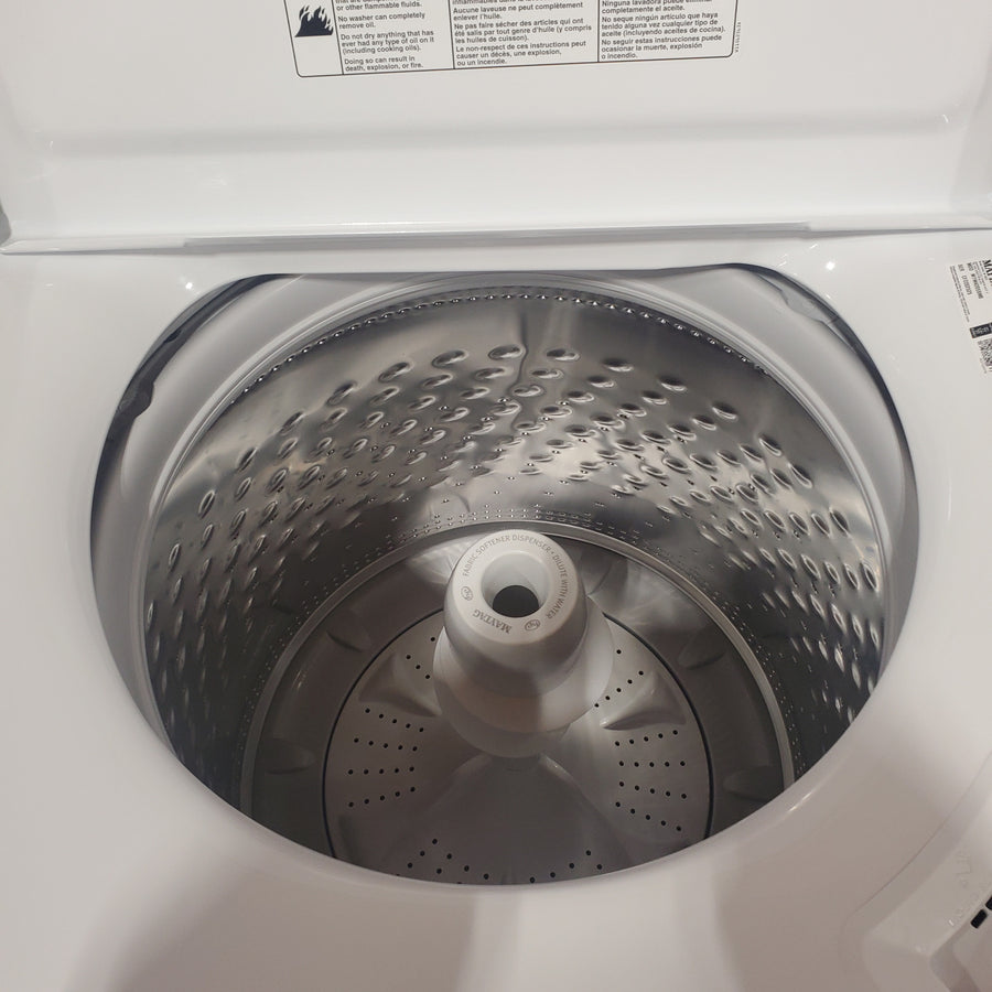 Maytag 4.2 Cu. Ft. Capacity Top Load Washer in White MTW4205SW - Open Box and MayTag 7.0 cu. ft. Top Load Electric Wrinkle Prevent Dryer MED4500MW - Scratch & Dent (Minor)