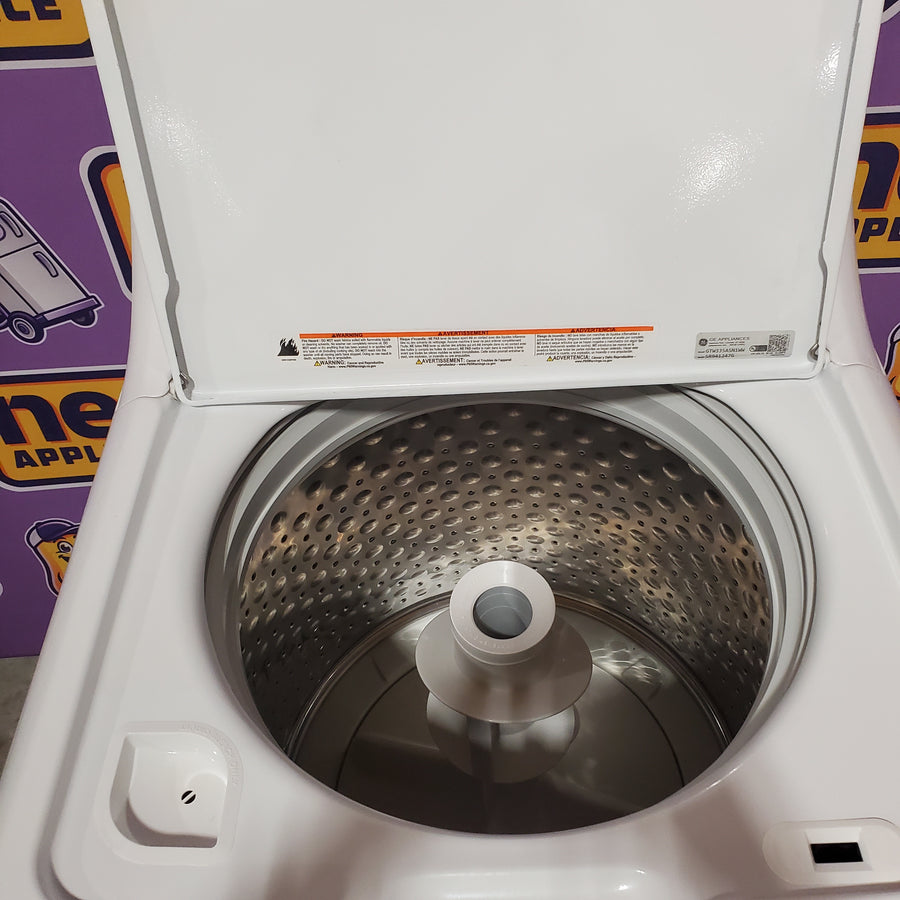 GE® 4.2 cu. ft. Capacity Washer with Stainless Steel Basket GTW335ASNWW - Certified Refurbished and GE 6.2 cu. ft. Capacity Electric Dryer with Up To 120 ft. Venting and Shallow Depth GTD33EASKWW - Certified Refurbished