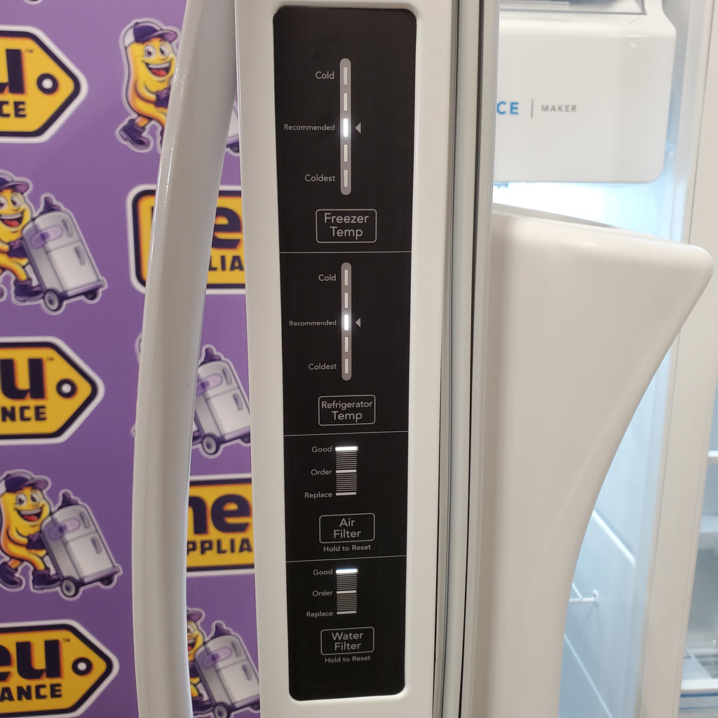 Frigidaire 25.6 cu. ft. Side by Side Refrigerator in White with Exterior Ice and Water Dispenser 22221428 - FRSS2623AW - Scratch & Dent (Minor)