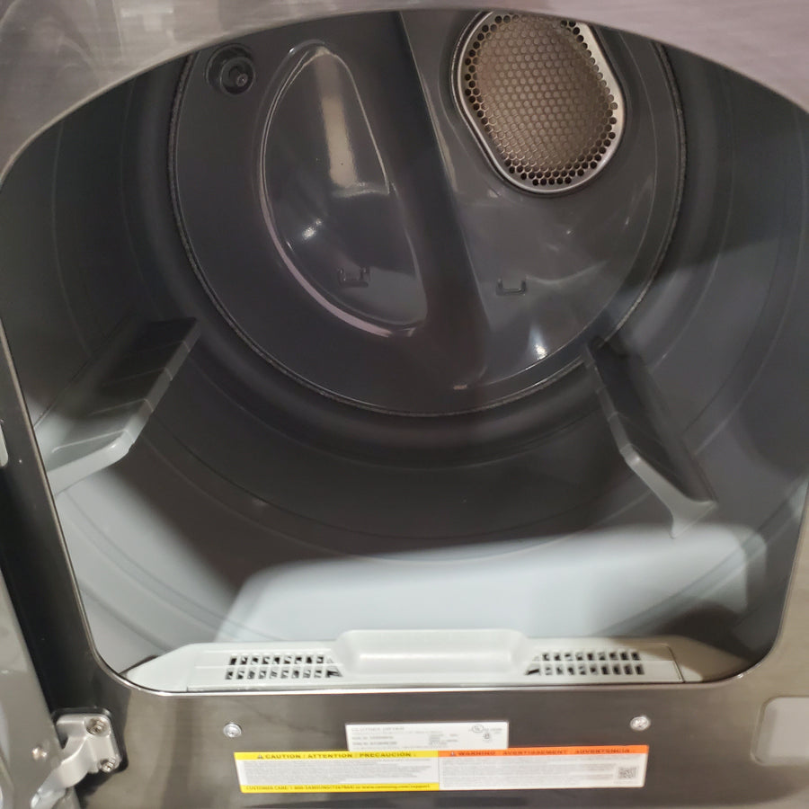 Samsung 5.0 cu. ft. Energy Star Top Load Washer with Active Water Jet in Black Stainless Steel WA50R5400AV - Certified Refurbished and Samsung Black Stainless Steel Electric 7.4 Cu. Ft. Dryer with Steam Sanitize DVE50R5400V - Certified Refurbished