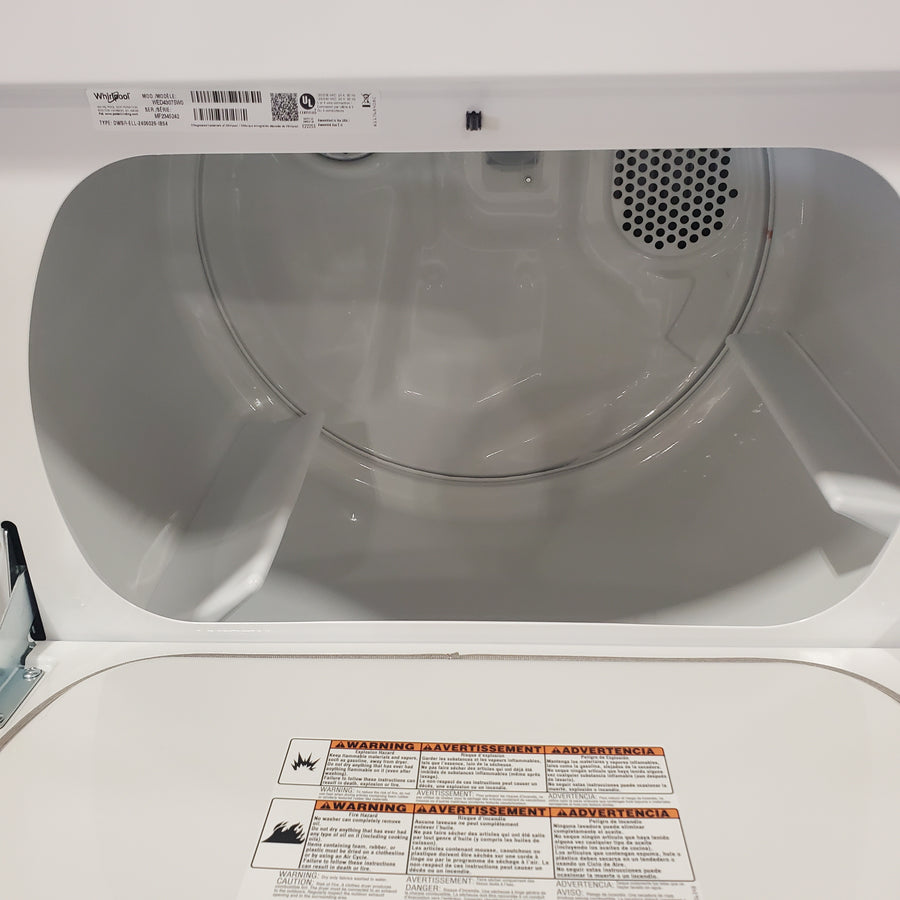 Whirlpool 4.2-4.3 Cu. Ft. Top Load Washer with 2-in-1 Removable Agitator and Soft Close Glass Lid WTW4307SW - Scratch & Dent (Minor) and Whirlpool 7.0 cu. ft. Electric Dryer with Adaptive Dry and Wrinkle Shield™ Option WED4307SW - Scratch & Dent (Minor)