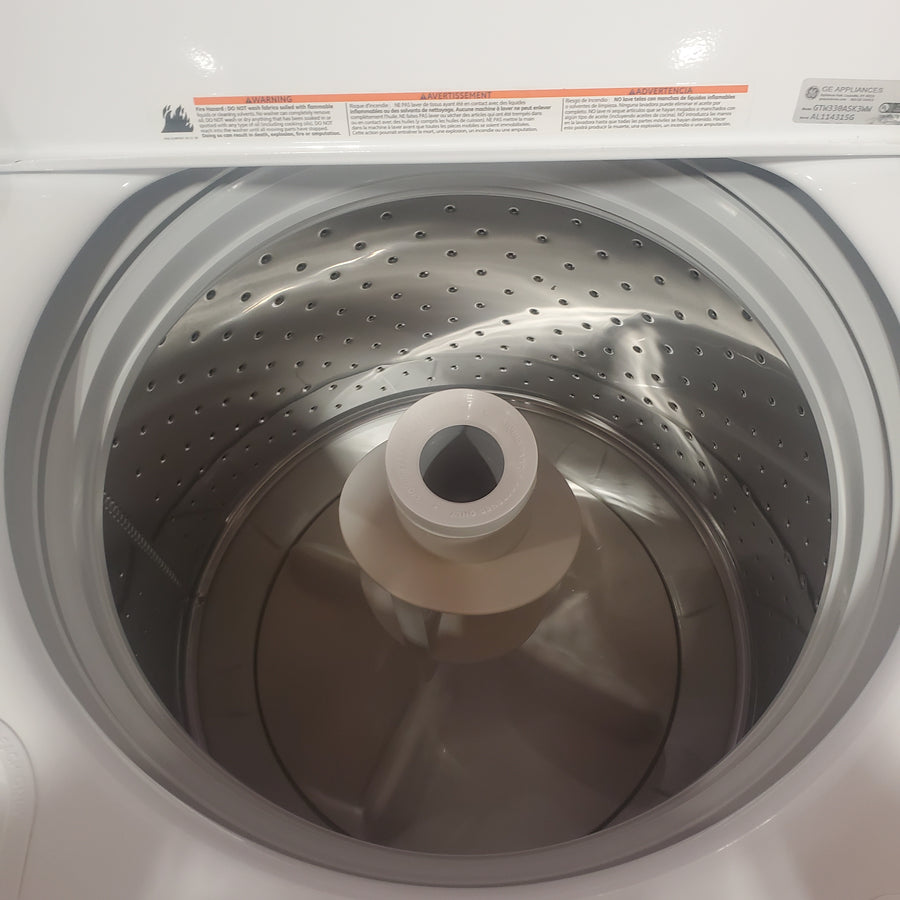 GE® 3.8 cu. ft. Capacity Washer with Stainless Steel Basket in White GTW330ASKWW - Certified Refurbished and GE White Electric 6.2 Cu. Ft. Capacity Dryer with Shallow Depth and Up to 120 Ft. Venting Capability GTX33EASKWW - Certified Refurbished
