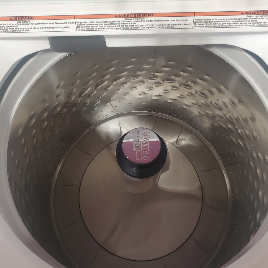Maytag 4.7 cu. ft. Top Load Washer with Agitator, Pet Pro Option and Extra Power in White MTW5605RW - Open Box and Maytag 7.0 cu. ft. Capacity Top Load Electric Wrinkle Prevent Dryer MED4500MW - Scratch & Dent (Minor)
