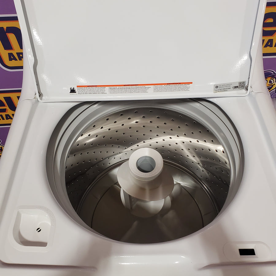 GE 3.8 cu. ft. Capacity Washer with Stainless Steel Basket in White GTW330ASKWW - Certified Refurbished and GE White Electric 7.2 Cu. Ft. Dryer with Aluminized Alloy Drum GTD42EASJWW - Certified Refurbished