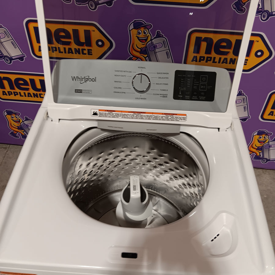 Whirlpool 4.2-4.3 Cu. Ft. Top Load Washer with 2-in-1 Removable Agitator and Soft Close Glass Lid WTW4307SW - Scratch & Dent (Minor) and Whirlpool 7.0 cu. ft. Electric Dryer with Adaptive Dry and Wrinkle Shield™ Option 16285 - WED4307SW - Open Box