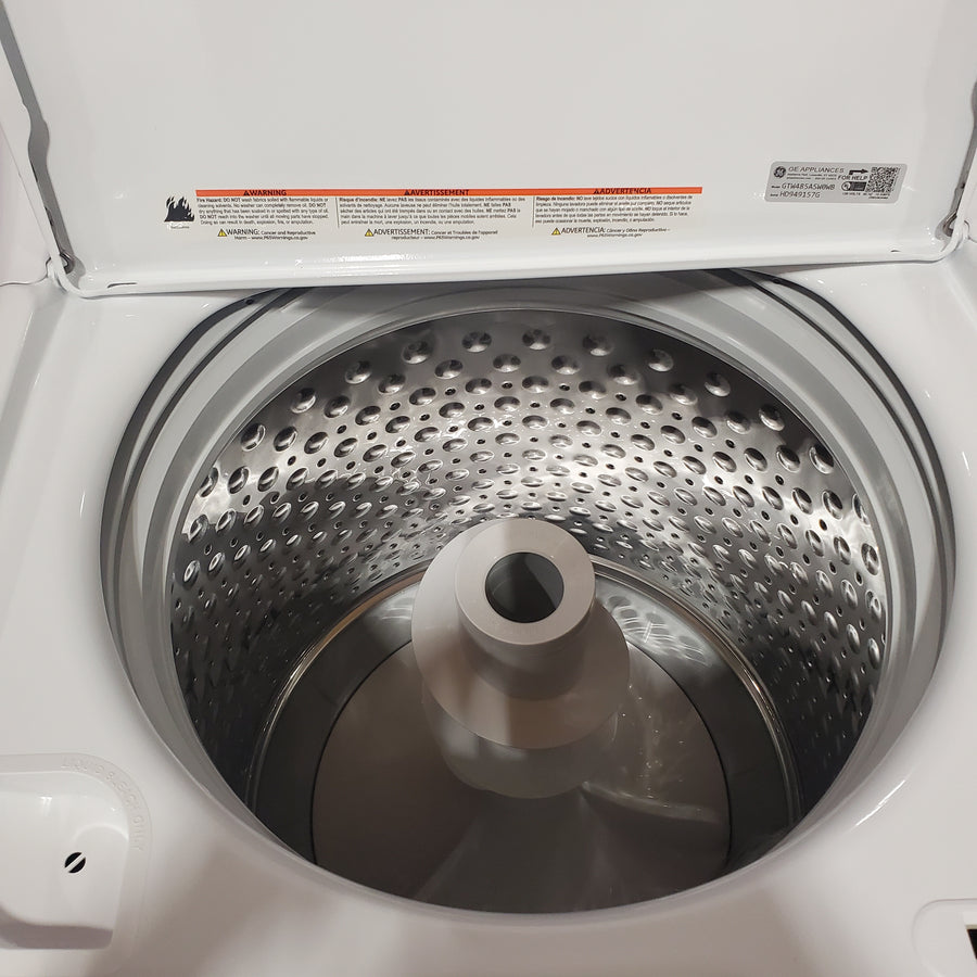 GE® 4.5 cu. ft. Capacity Washer with Stainless Steel Basket GTW485ASWWB - Scratch & Dent (Minor) and GE® 7.2 cu. ft. Capacity Electric Dryer with Up To 120 ft. Venting and Extended Tumble GTD48EASWWB - Certified Refurbished