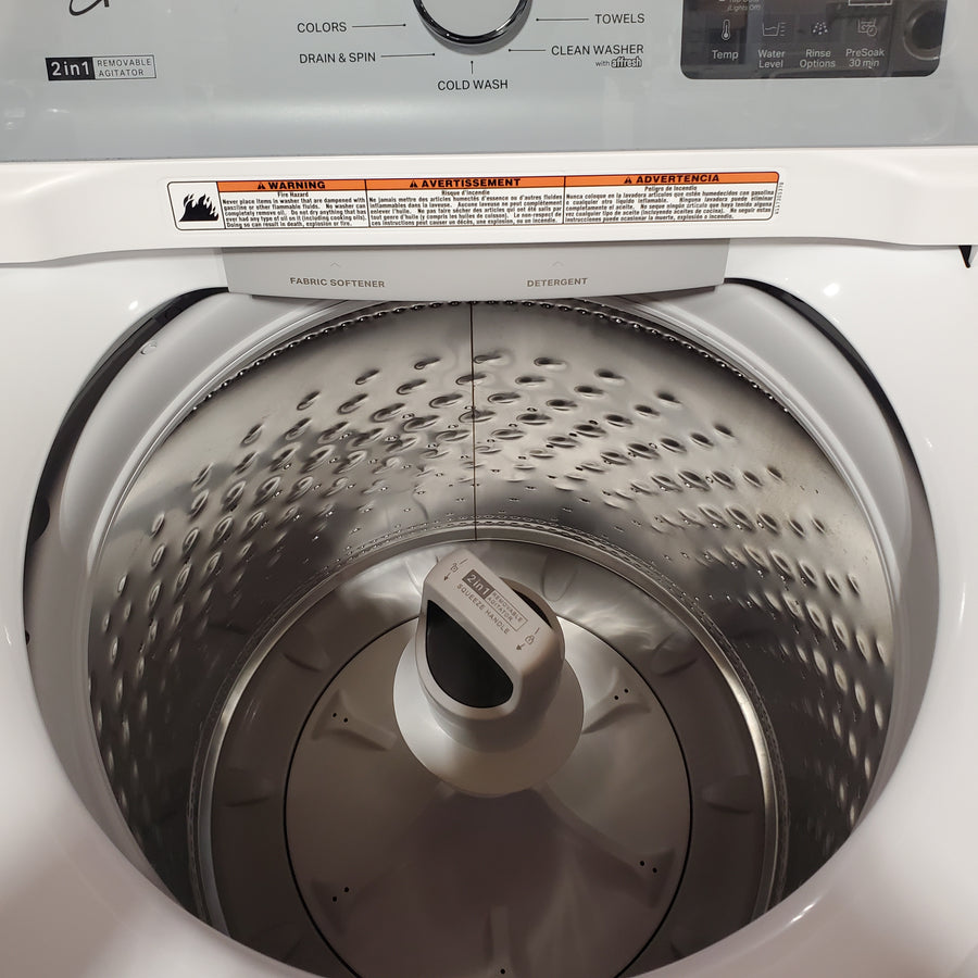 Whirlpool 4.2-4.3 Cu. Ft. Top Load Washer with 2-in-1 Removable Agitator and Soft Close Glass Lid WTW4307SW - Open Box and Whirlpool 7.0 cu. ft. Electric Dryer with Adaptive Dry and Wrinkle Shield™ Option WED4307SW - Scratch & Dent (Minor)