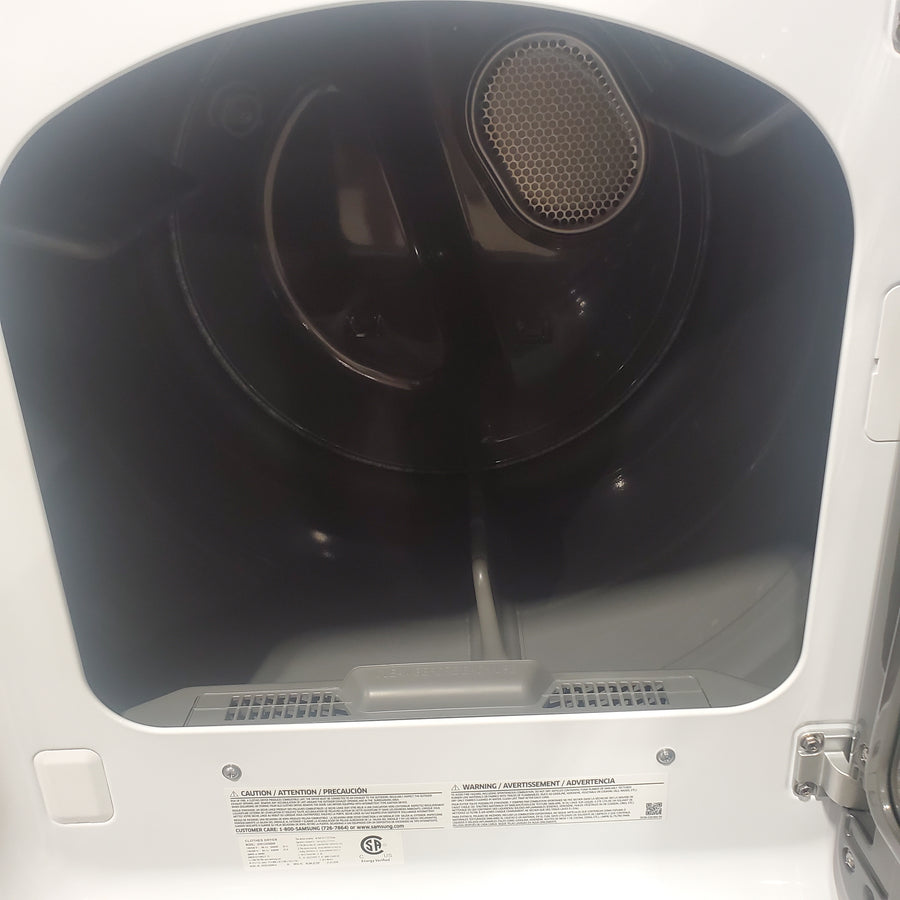Samsung 5.2 cu. ft. Large Capacity Smart Top Load Washer with Super Speed Wash in White WA52DG5500AW - Scratch & Dent (Minor) and Samsung White Smart Electric 7.4 Cu. Ft. Dryer with Sensor Dry and Steam Sanitize+ DVE52A5500W - Scratch & Dent (Minor)
