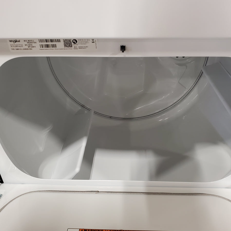Whirlpool 4.2-4.3 Cu. Ft. Top Load Washer with 2-in-1 Removable Agitator and Soft Close Glass Lid WTW4307SW - Scratch & Dent (Minor) and Whirlpool 7.0 cu. ft. Electric Dryer with Adaptive Dry and Wrinkle Shield™ Option WED4307SW - Scratch & Dent (Minor)