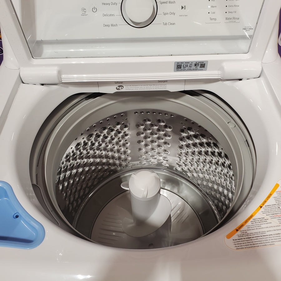LG Top Load 4.1 Cu. Ft. Washer with TurboDrum Technology in White WT6105CW - Scratch & Dent (Minor) and LG 7.3 Cu. Ft.  Electric Rear Control Ultra Large Capacity Dryer in White with Sensor Dry DLE6100W - Open Box