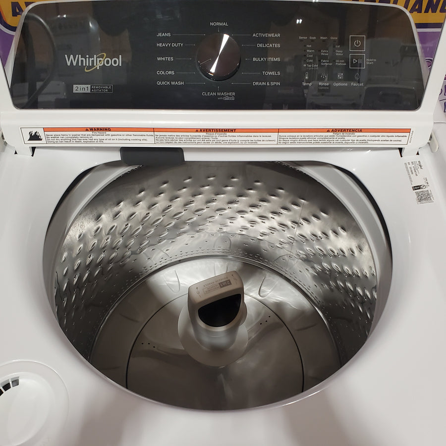 Whirlpool Top Load 4.7 Cu. Ft. Washer in White with 2-in-1 Removable Agitator WTW5057LW - Certified Refurbished and Whirlpool 7.0 cu. ft. Electric Dryer with Hamper Door WED5010LW - Certified Refurbished
