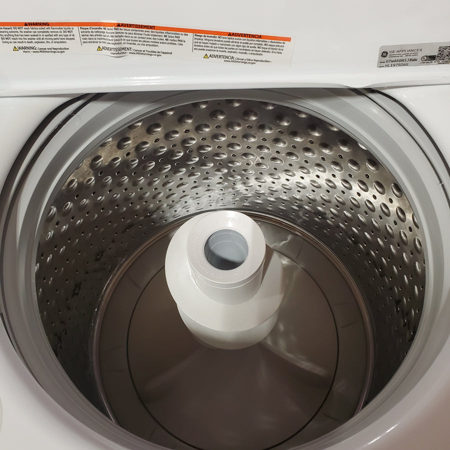 GE White Top Load 4.2 Cu. Ft. Washer with Stainless Steel Basket and Dual Action Agitator GTW460ASJWW - Certified Refurbished and GE 7.2 cu. ft. Capacity Aluminized Alloy Drum Electric Dryer GTD33EASKWW - Certified Refurbished